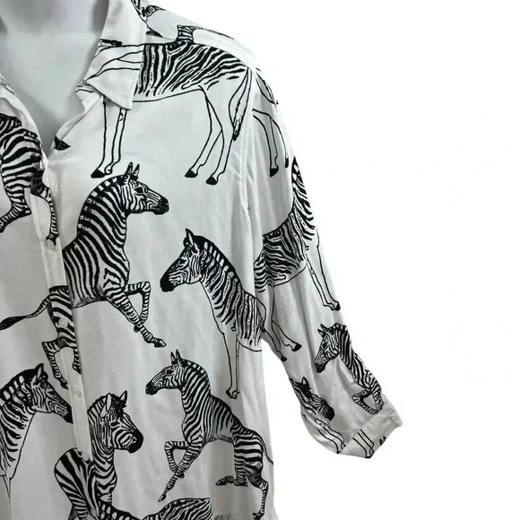 Jane + Delancey white and black zebra print blouse roll tab sleeves 2XL NWT Zoo - Picture 8 of 12